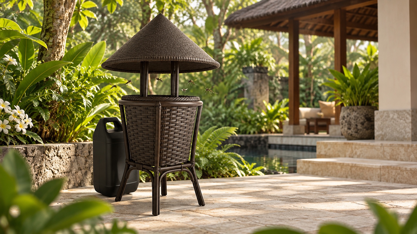 Mosquito trap berdesain anyaman di taman villa tropis